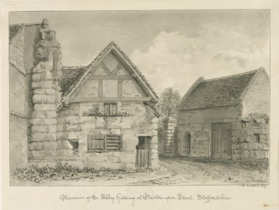 Burton-upon-Trent Abbey: sepia-tegning af John Buckler