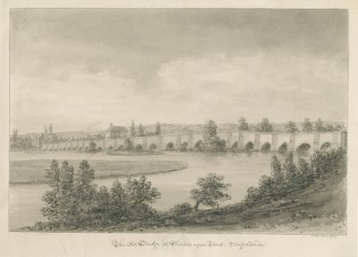 Burton-upon-Trent Bridge and Town: sepia-tegning af John Buckler