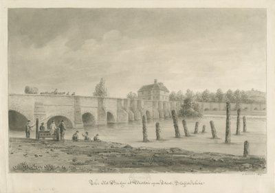 Burton-upon-Trent Bridge and Town: sepia-tegning, 1839 af John Buckler
