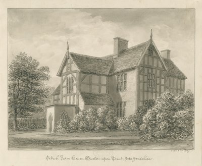 Burton-upon-Trent: Ordish Farm House: sepia-tegning, 1839 af John Buckler