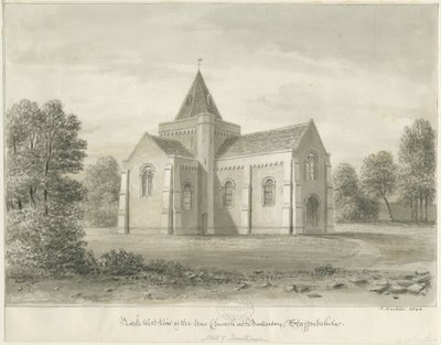 Butterton - St. Thomas"-kirken: sepia-tegning, 1844 af John Buckler