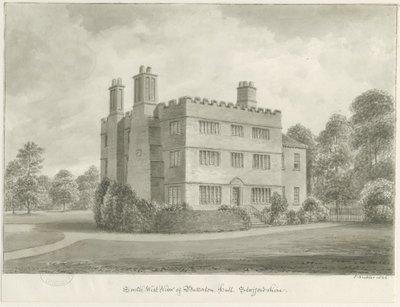 Butterton Hall: sepia tegning, 1844 af John Buckler