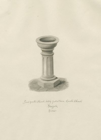 Slotskirken - Font i Kirken: sepia tegning af John Buckler