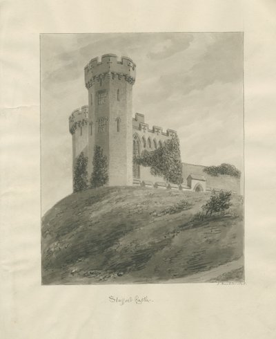 Castle Church - Stafford Castle: sepia tegning af John Buckler