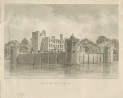 Caverswall Castle: sepia tegning af John Buckler