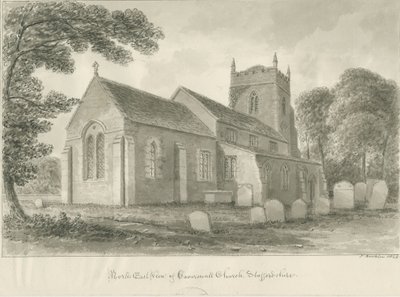 Caverswall Church: sepia tegning af John Buckler
