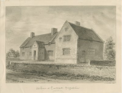 Caverswall Village - gamle huse: sepia tegning af John Buckler