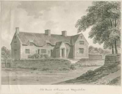 Caverswall Village - Gamle huse: sepia-tegning, 1840 af John Buckler