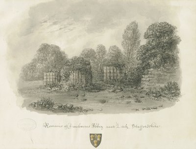 Dieulacres Abbey: sepia wash drawing, 1847dani af John Buckler