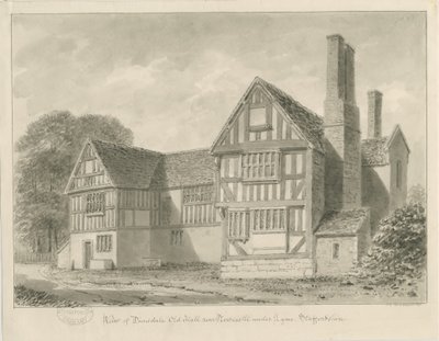 Dimsdale Old Hall: sepia tegning, 1841 af John Buckler