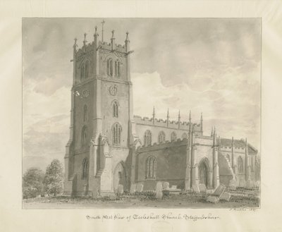 Eccleshall Church: sepia tegning af John Buckler