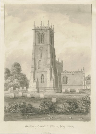 Eccleshall Church: sepia tegning af John Buckler