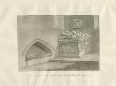 Enville Church - Monument: sepia tegning af John Buckler