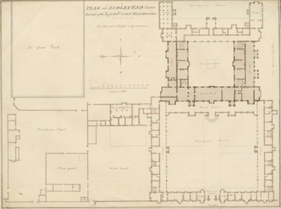 Essex - Audley End - Plan: sepia tegning, 1815 af John Buckler
