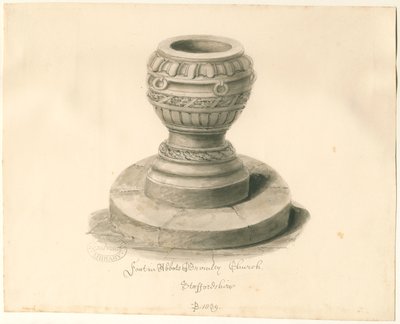 Skrifttype i Abbots Bromley Church: sepia-tegning af John Buckler