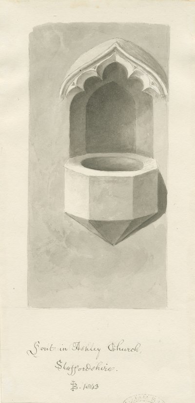 Skrifttype i Ashley Church: sepia-tegning, 1843 af John Buckler