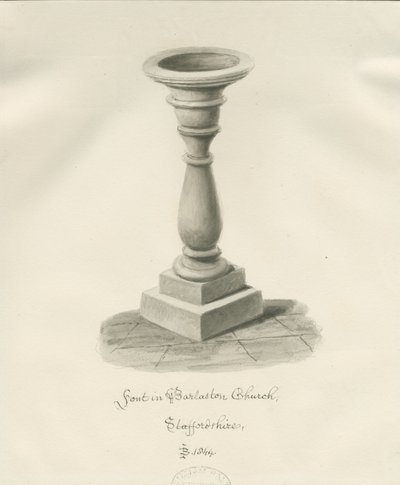 Skrifttype i Barlaston Church: sepia vask tegning, 1844 af John Buckler