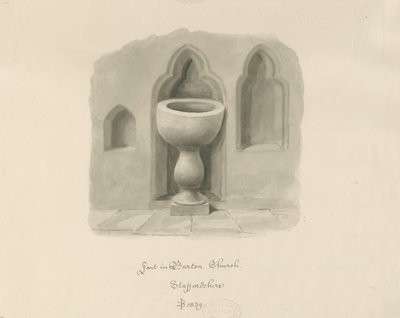 Skrifttype i Barton under Needwood Church: sepia-tegning af John Buckler