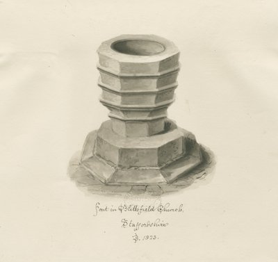 Skrifttype i Blithfield Church: sepia-tegning af John Buckler