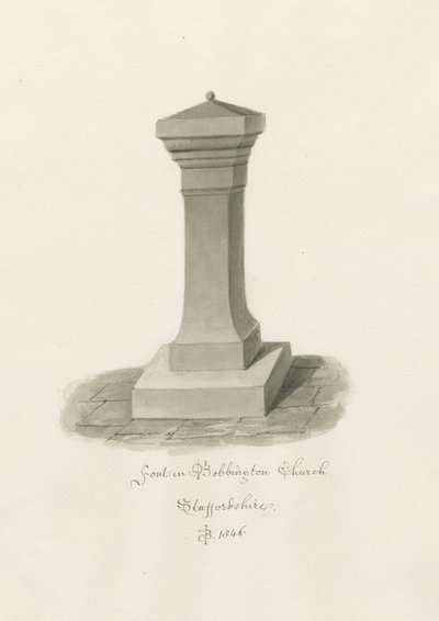 Skrifttype i Bobbington Church: sepia tegning af John Buckler