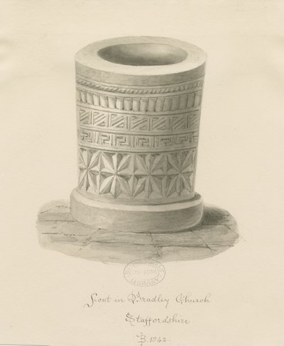 Font in Bradley Church: sepia drawing, 1842dani af John Buckler