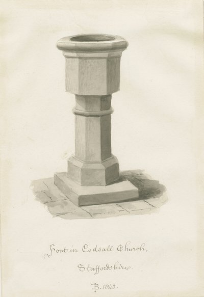 Font i Codsall Church: sepia tegning af John Buckler