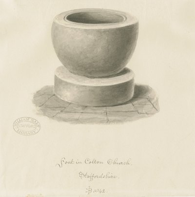 Skrifttype i Colton Church: sepia-tegning, 1842 af John Buckler