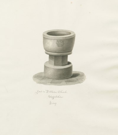 Font in Dilhorne Church: sepia drawing, 1847dani af John Buckler