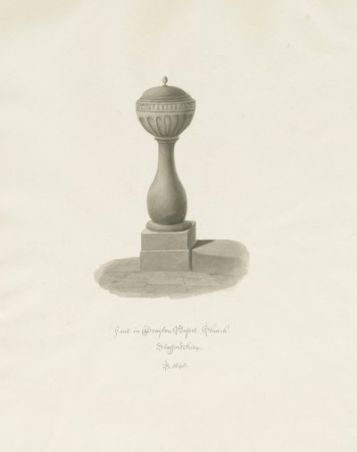 Font in Drayton Bassett Church: sepia drawing, 1848dani af John Buckler