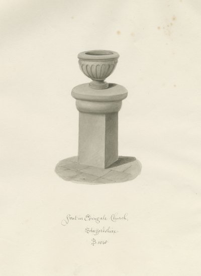 Skrifttype i Edingale Kirke: sepia tegning af John Buckler