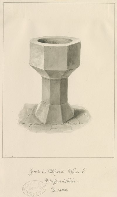 Skrifttype i Elford Church: sepia tegning af John Buckler