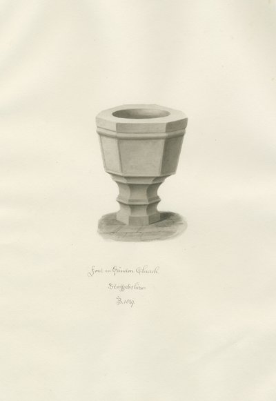 Skrifttype i Grindon Church: sepia tegning af John Buckler