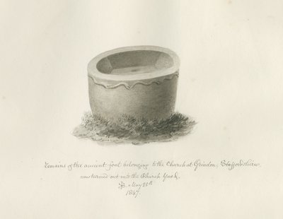 Font i Grindon Church: sepia-tegning, 25. maj 1847 (tegning) af John Buckler