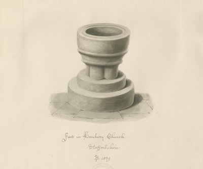 Skrifttype i Hanbury Church: sepia-tegning af John Buckler