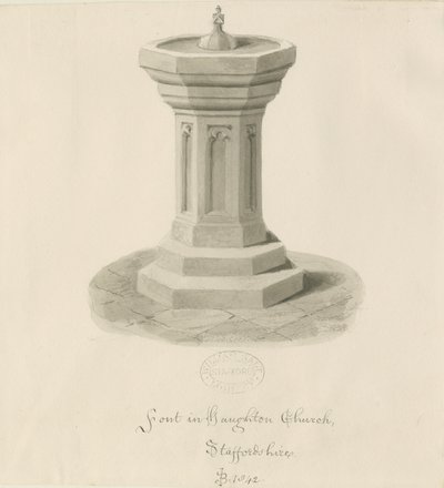 Skrifttype i Haughton Church: sepia-tegning af John Buckler