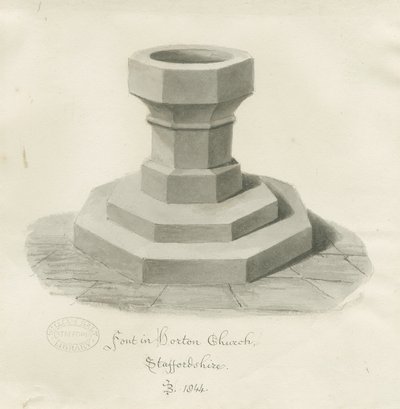 Skrifttype i Horton Church: sepia tegning af John Buckler