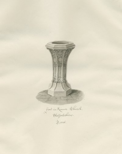 Skrifttype i Kinver Kirke: sepia tegning af John Buckler