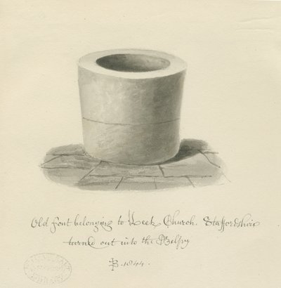 Skrifttype i Porrekirken: sepia-tegning af John Buckler