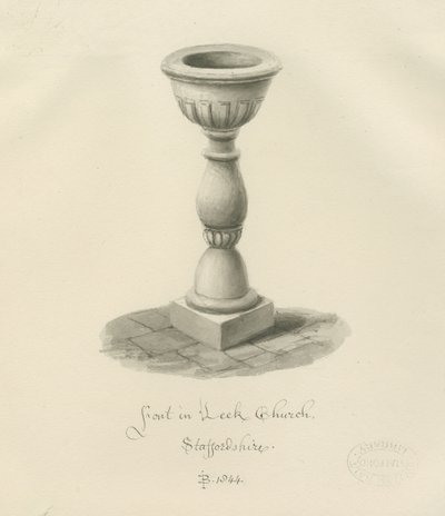 Font i Porre Kirke: sepia tegning, 1844 af John Buckler