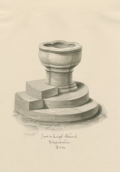Skrifttype i Leigh Church: sepia tegning af John Buckler