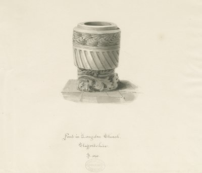 Skrifttype i Longdon Church: sepia tegning af John Buckler