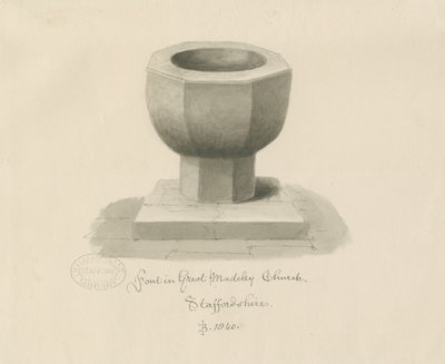 Skrifttype i Madeley Church: sepia tegning af John Buckler