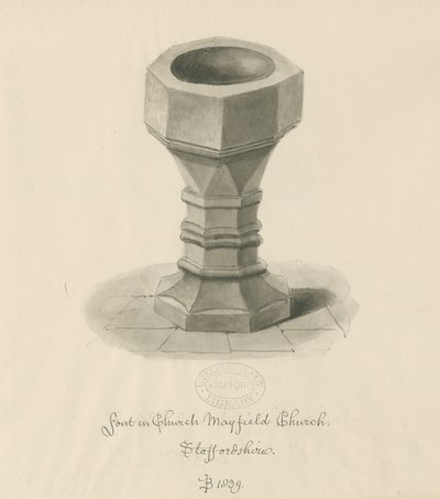 Skrifttype i Mayfield Church: sepia tegning af John Buckler