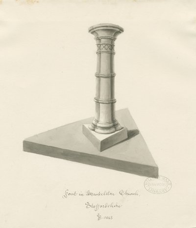 Font in Mucklestone Church: sepia wash drawing, 1843dani af John Buckler