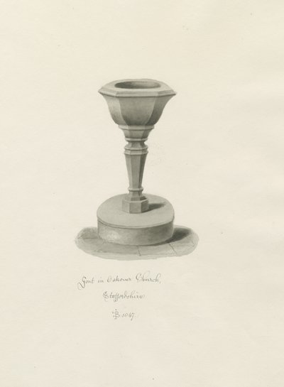 Skrifttype i Okeover Kirke: sepia tegning af John Buckler