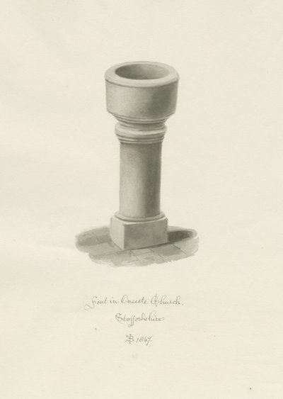 Font i Onecote Church: sepia-tegning, 1847 af John Buckler