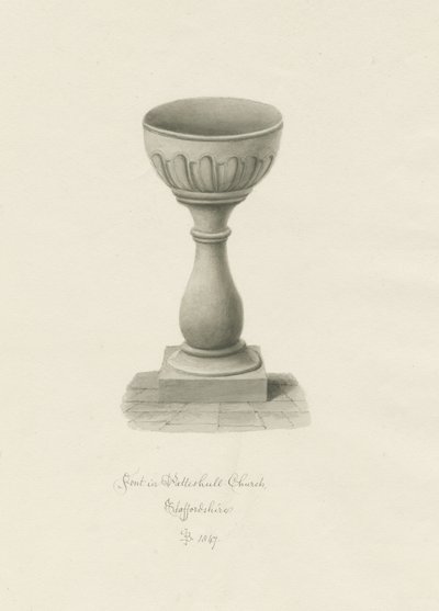 Skrifttype i Patshull Church: sepia tegning af John Buckler