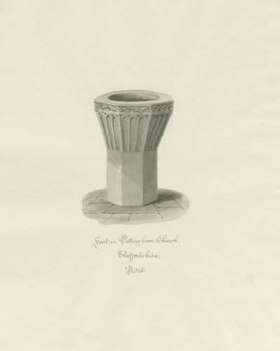Skrifttype i Pattingham Church: sepia vask tegning, 1846 af John Buckler