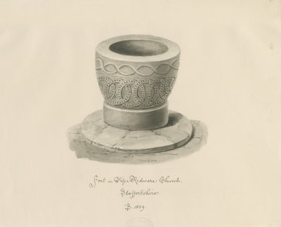Skrifttype i Pipe Ridware Church: sepia tegning af John Buckler