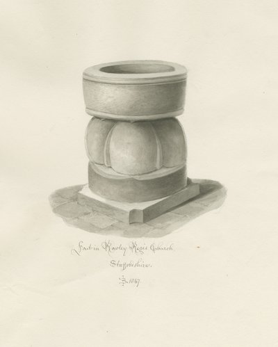 Skrifttype i Rowley Regis Church: sepia-tegning af John Buckler